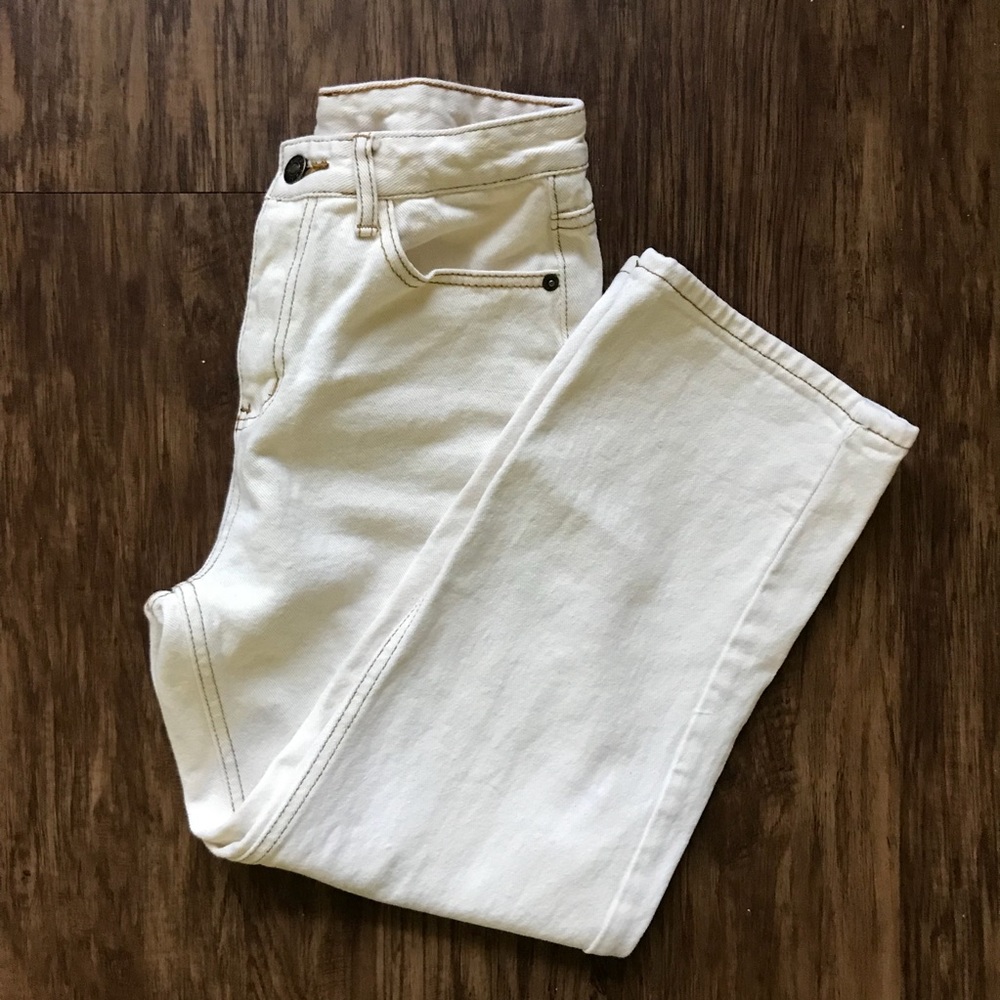 Cream wide leg denim pants